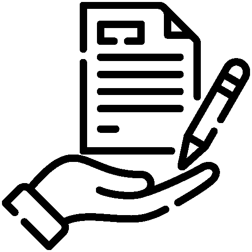 Icon mit Brief und Stift über einer Hand.