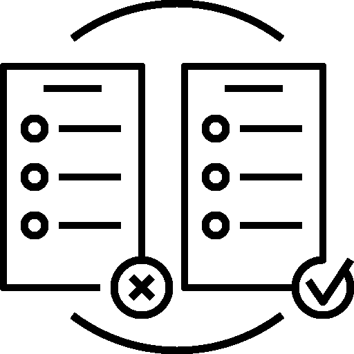 Icon mit zwei Checklisten, eine mit Kreuz und eine mit Haken.